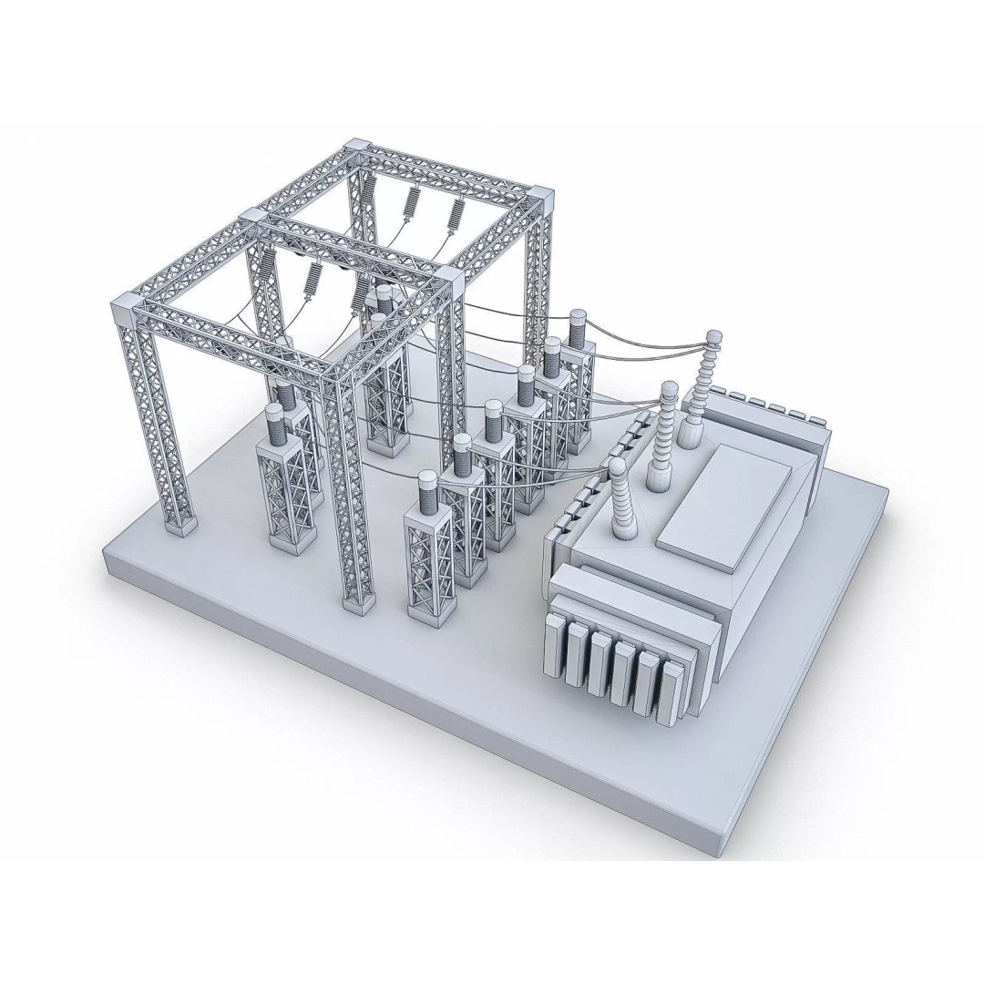 Gas Turbine Plant 3D Model – Low Poly Industrial Structure, FBX, OBJ - View 33