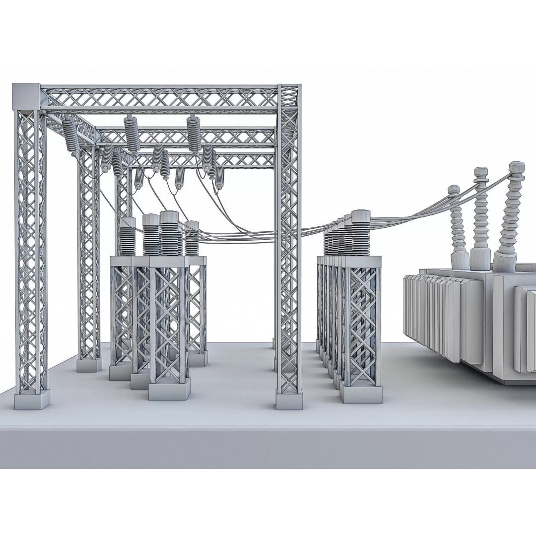 Gas Turbine Plant 3D Model – Low Poly Industrial Structure, FBX, OBJ - View 34
