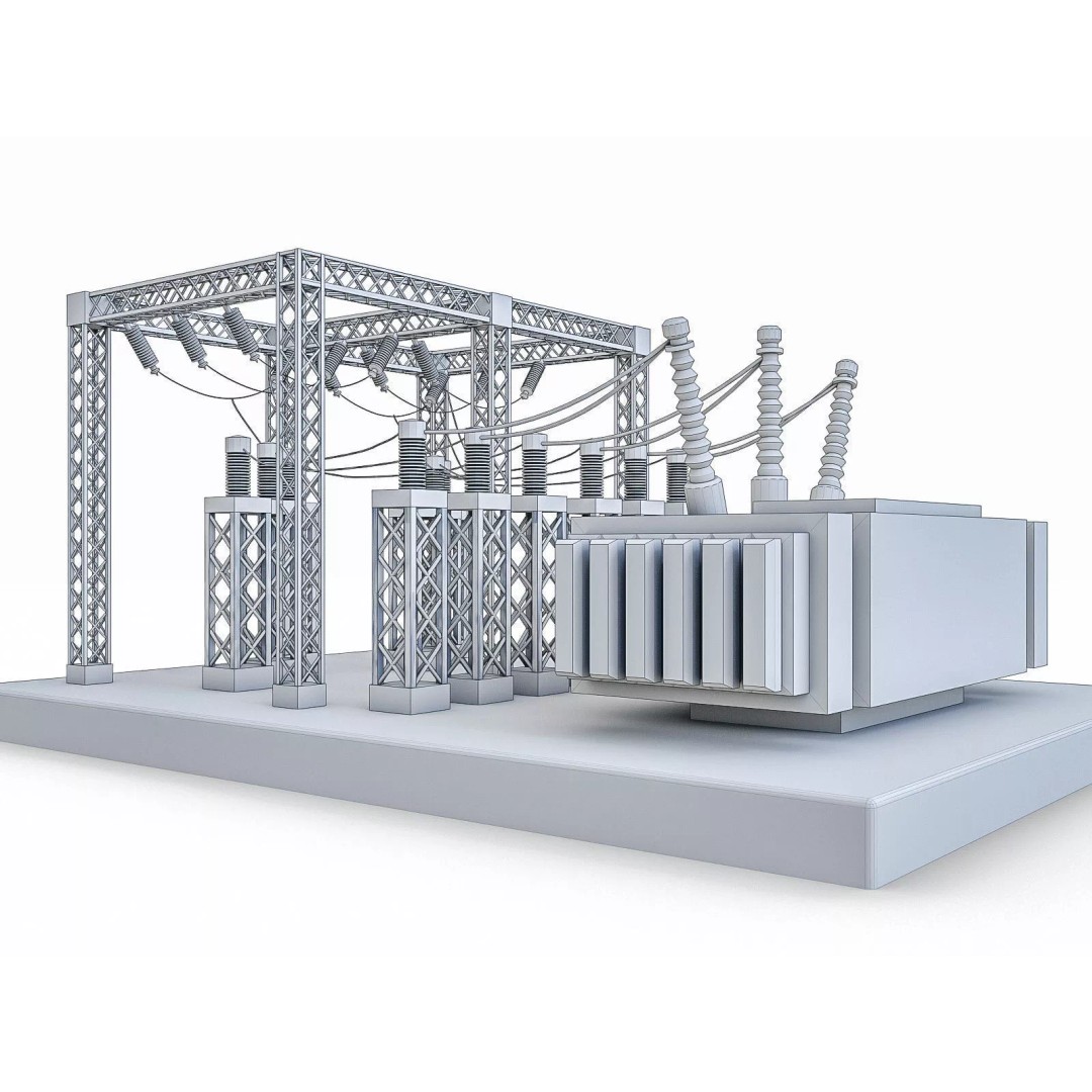 Gas Turbine Plant 3D Model – Low Poly Industrial Structure, FBX, OBJ - View 35