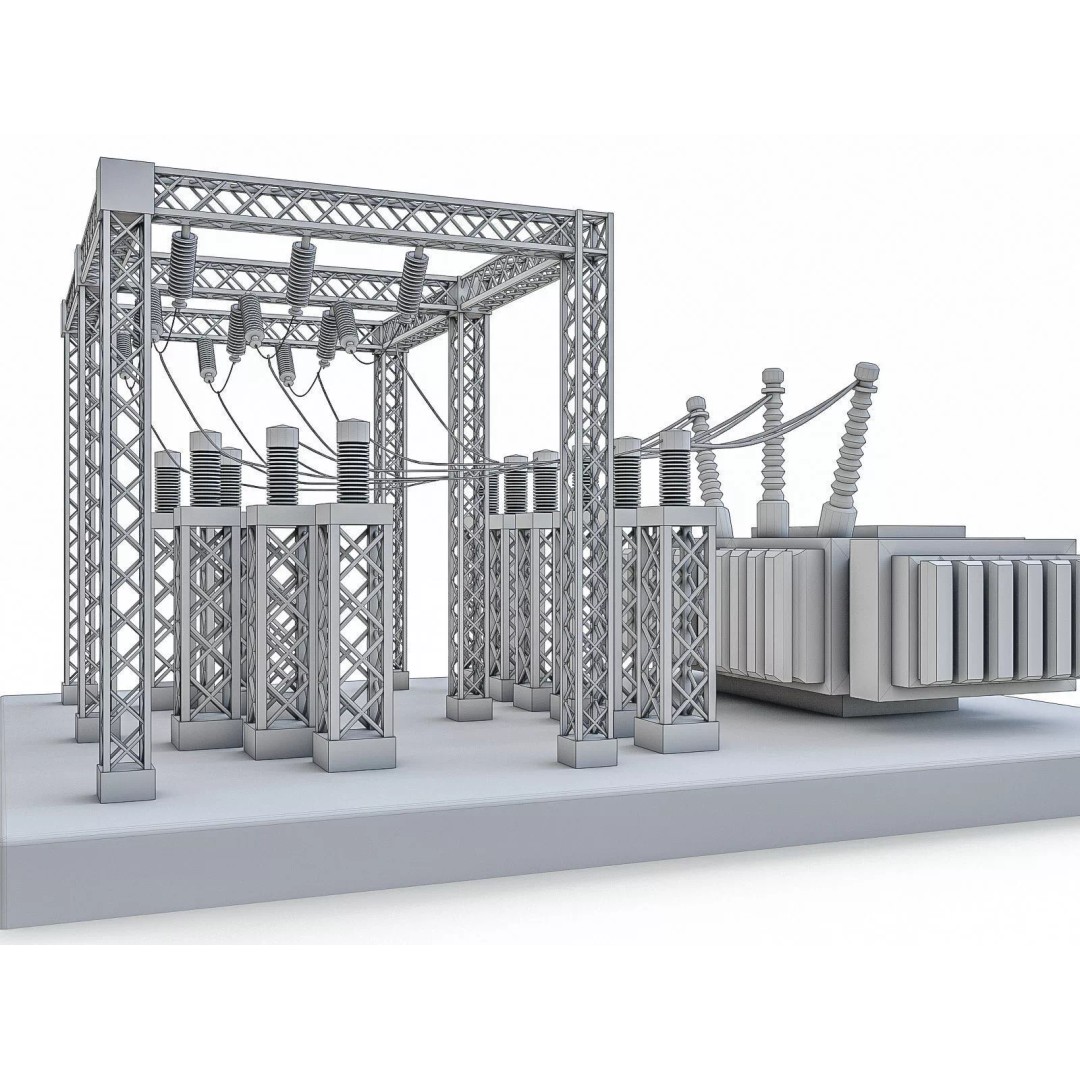 Gas Turbine Plant 3D Model – Low Poly Industrial Structure, FBX, OBJ - View 36