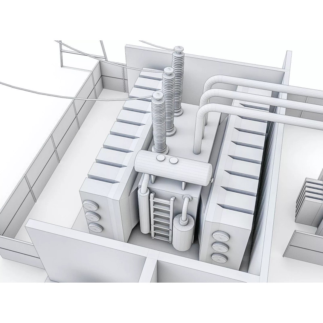Gas Turbine Plant 3D Model – Low Poly Industrial Structure, FBX, OBJ - View 38
