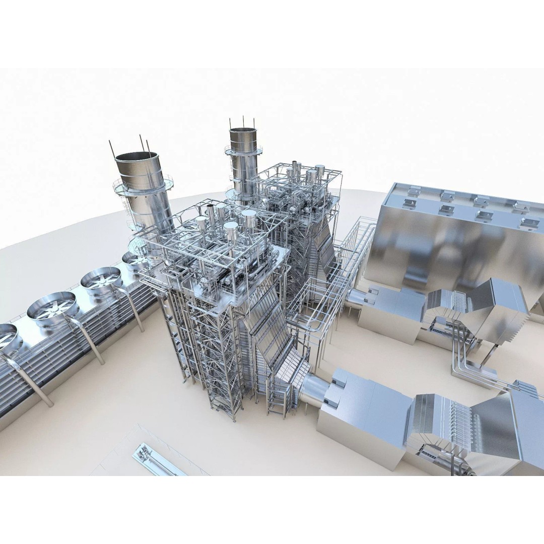 Gas Turbine Plant 3D Model – Low Poly Industrial Structure, FBX, OBJ - View 4