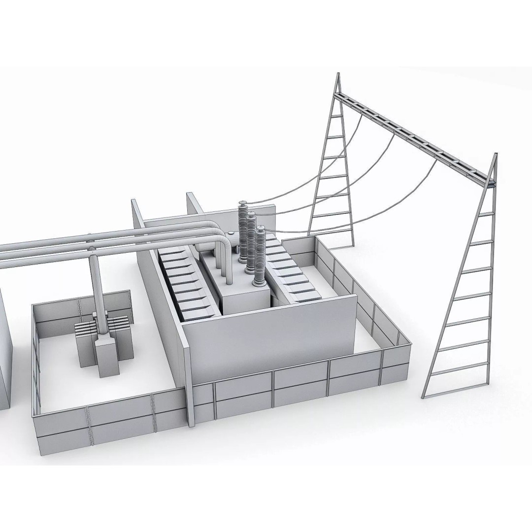 Gas Turbine Plant 3D Model – Low Poly Industrial Structure, FBX, OBJ - View 43
