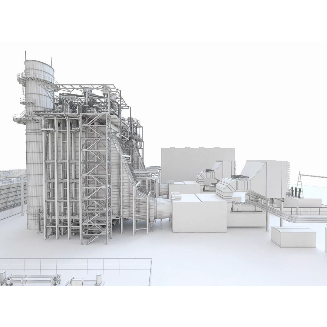 Gas Turbine Plant 3D Model – Low Poly Industrial Structure, FBX, OBJ - View 45
