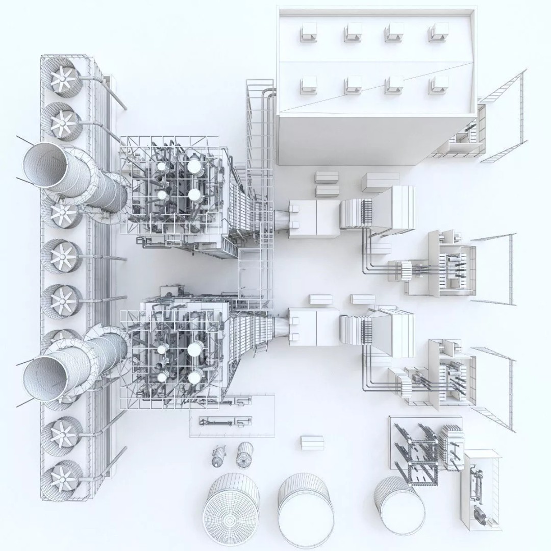 Gas Turbine Plant 3D Model – Low Poly Industrial Structure, FBX, OBJ - View 46