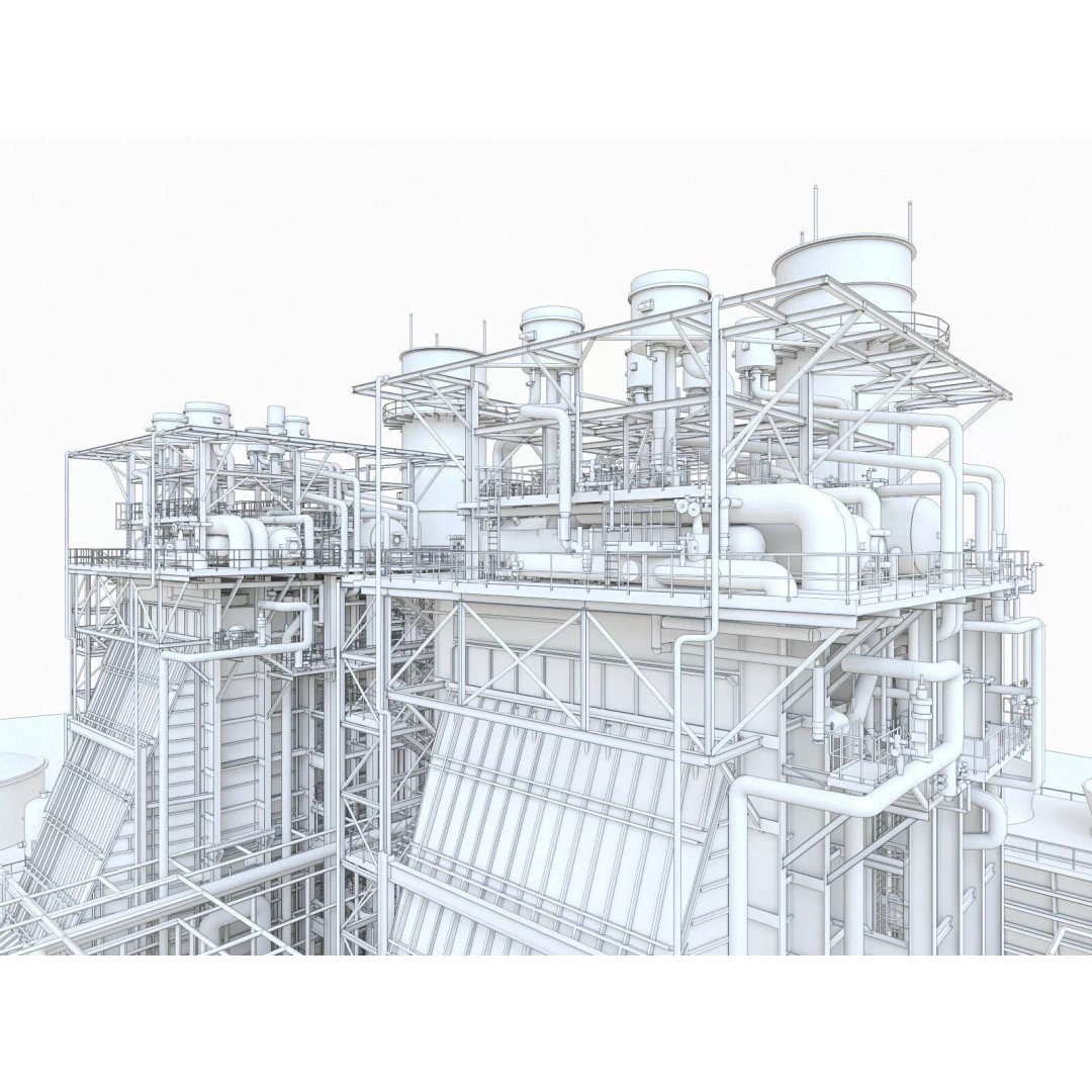 Gas Turbine Plant 3D Model – Low Poly Industrial Structure, FBX, OBJ - View 48