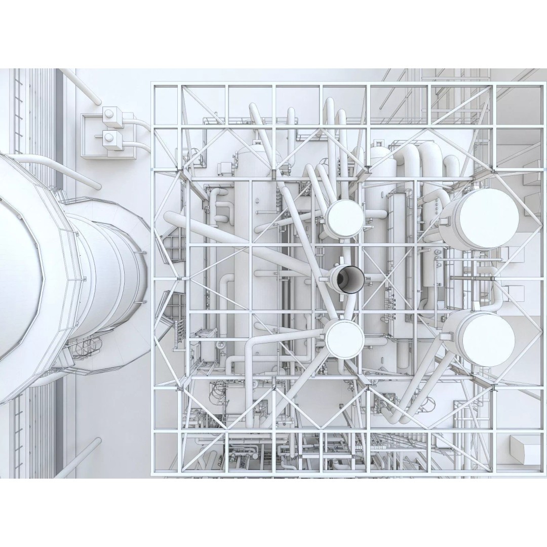 Gas Turbine Plant 3D Model – Low Poly Industrial Structure, FBX, OBJ - View 49