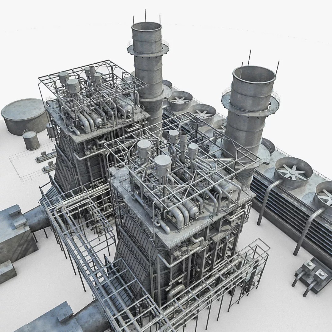 Gas Turbine Plant 3D Model – Low Poly Industrial Structure, FBX, OBJ - View 5