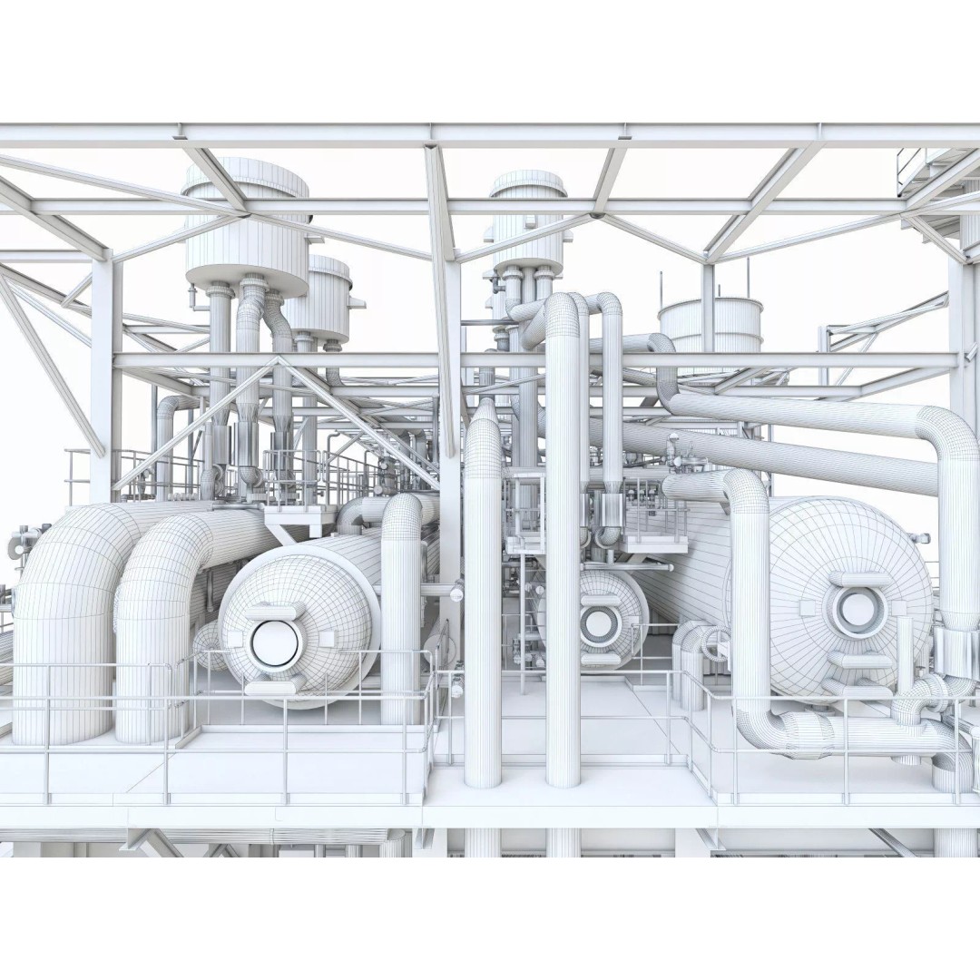 Gas Turbine Plant 3D Model – Low Poly Industrial Structure, FBX, OBJ - View 50