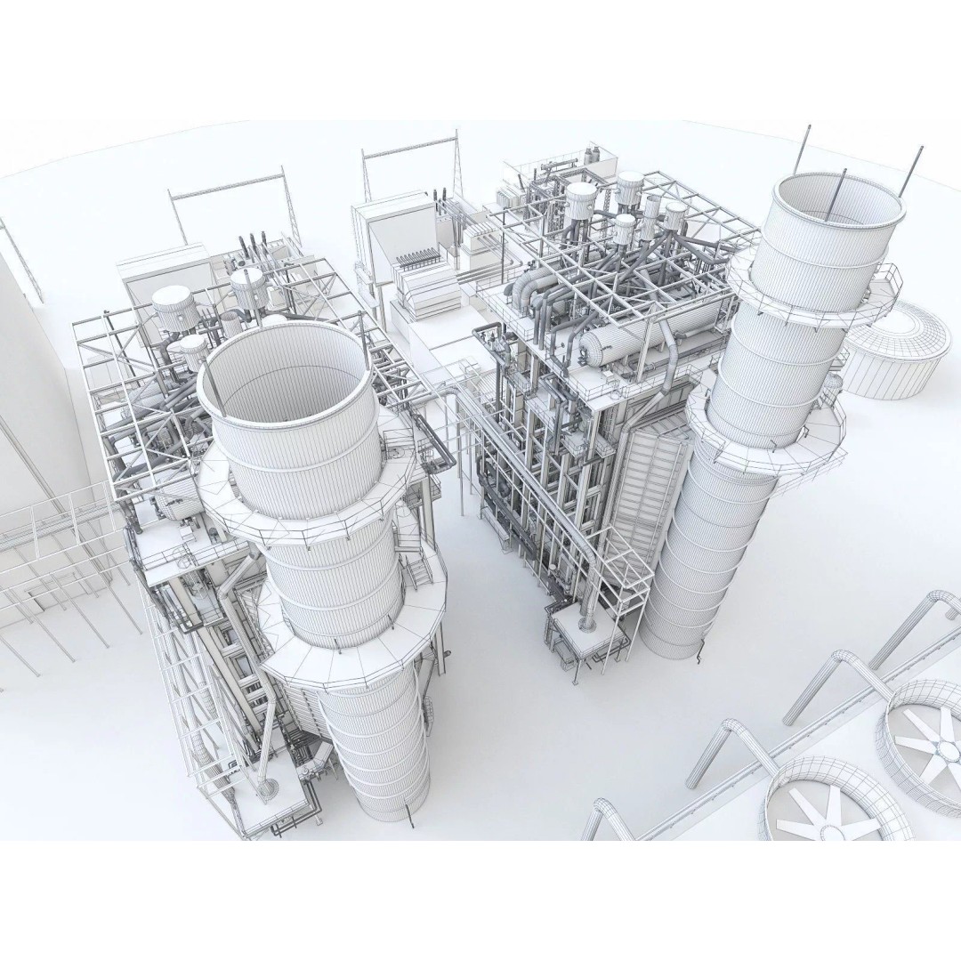 Gas Turbine Plant 3D Model – Low Poly Industrial Structure, FBX, OBJ - View 51