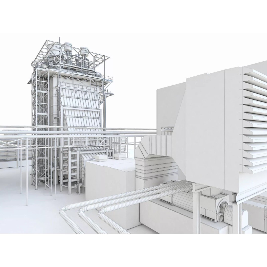 Gas Turbine Plant 3D Model – Low Poly Industrial Structure, FBX, OBJ - View 52
