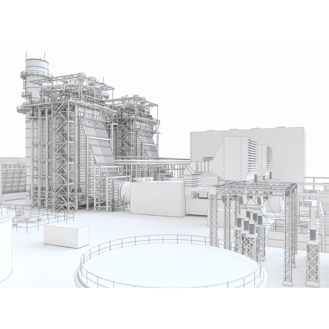 Gas Turbine Plant 3D Model – Low Poly Industrial Structure, FBX, OBJ - View 53
