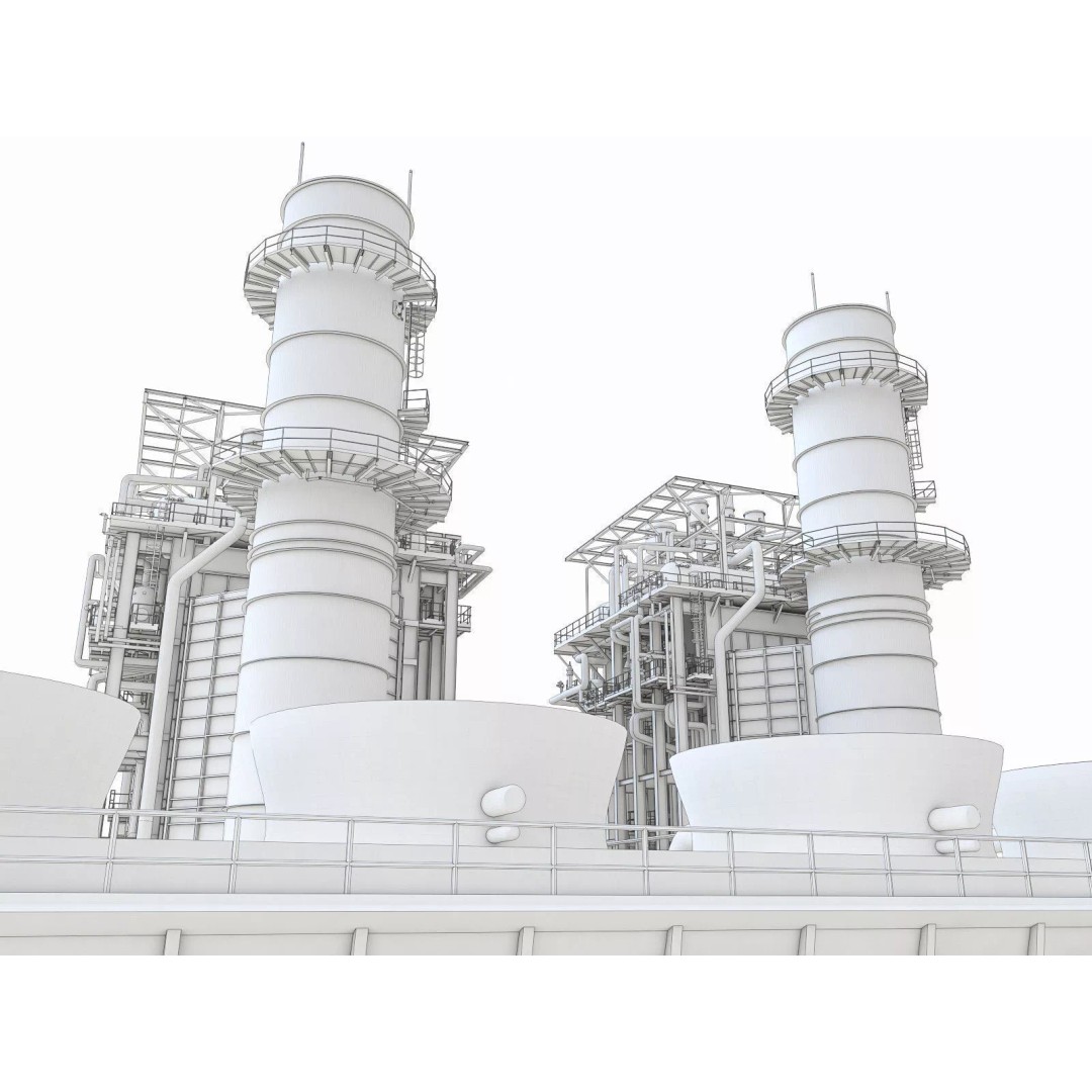Gas Turbine Plant 3D Model – Low Poly Industrial Structure, FBX, OBJ - View 54
