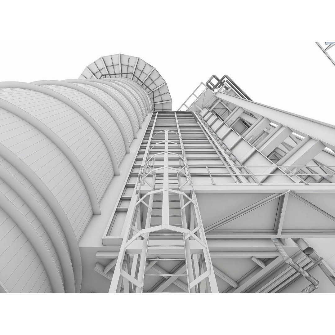 Gas Turbine Plant 3D Model – Low Poly Industrial Structure, FBX, OBJ - View 56