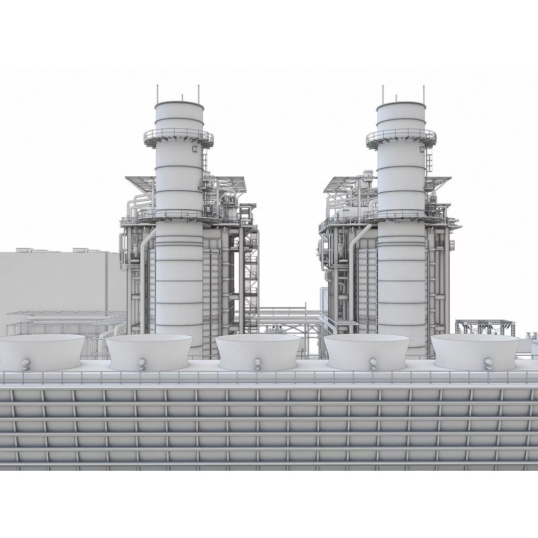 Gas Turbine Plant 3D Model – Low Poly Industrial Structure, FBX, OBJ - View 57