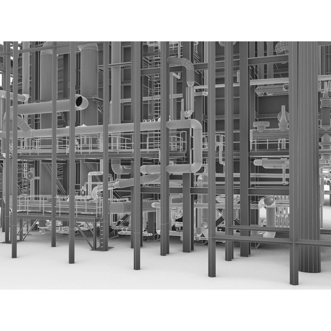 Gas Turbine Plant 3D Model – Low Poly Industrial Structure, FBX, OBJ - View 59