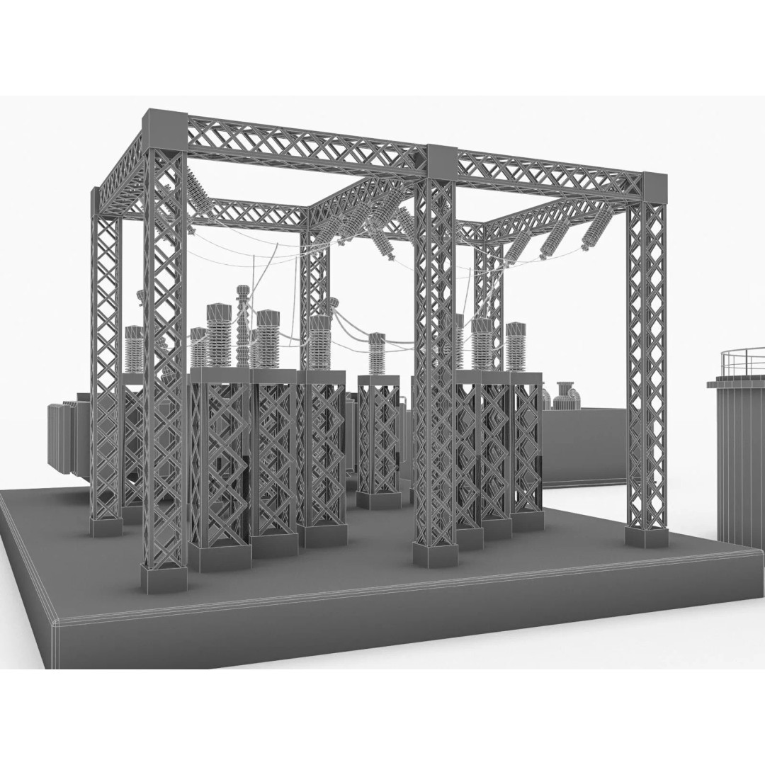 Gas Turbine Plant 3D Model – Low Poly Industrial Structure, FBX, OBJ - View 60