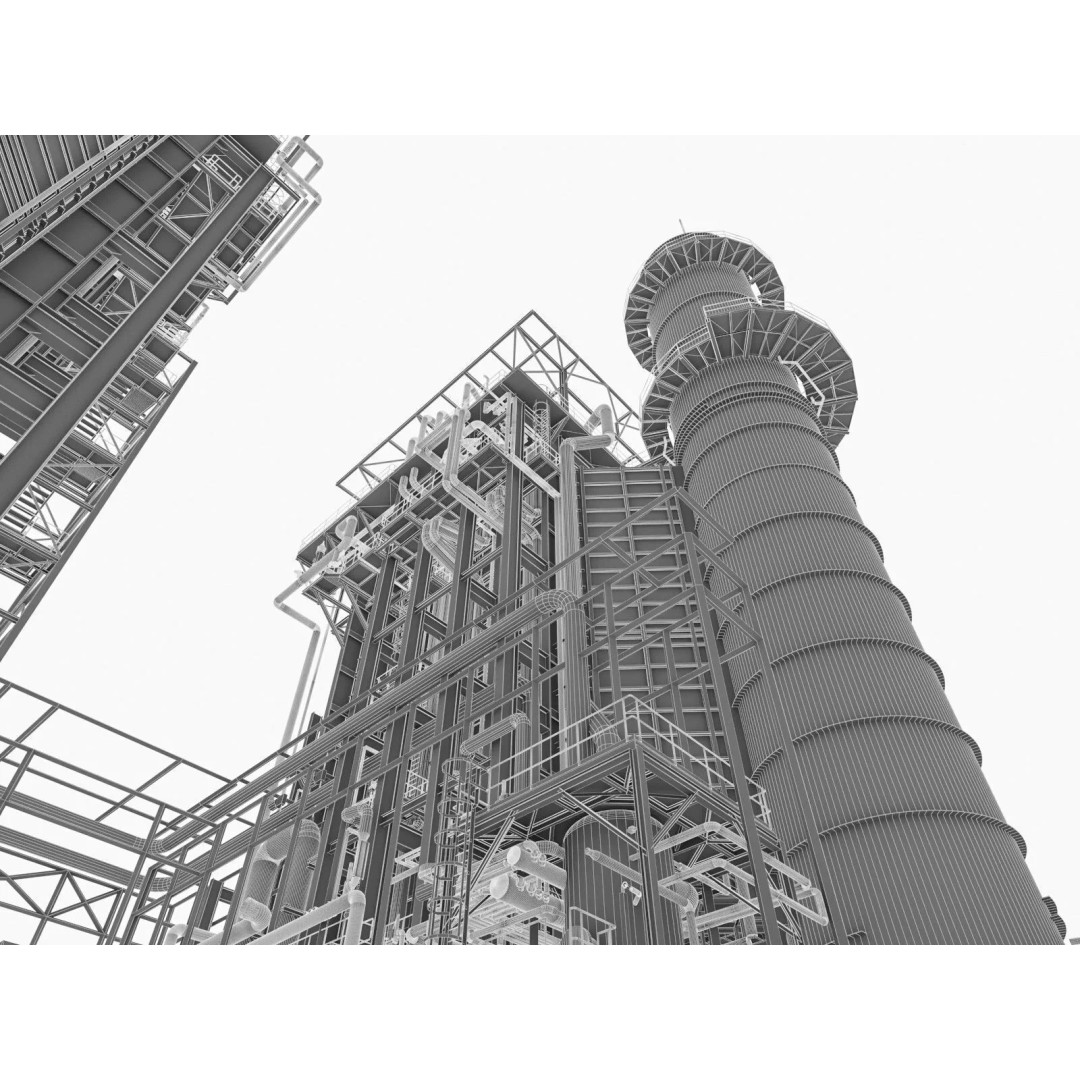 Gas Turbine Plant 3D Model – Low Poly Industrial Structure, FBX, OBJ - View 61