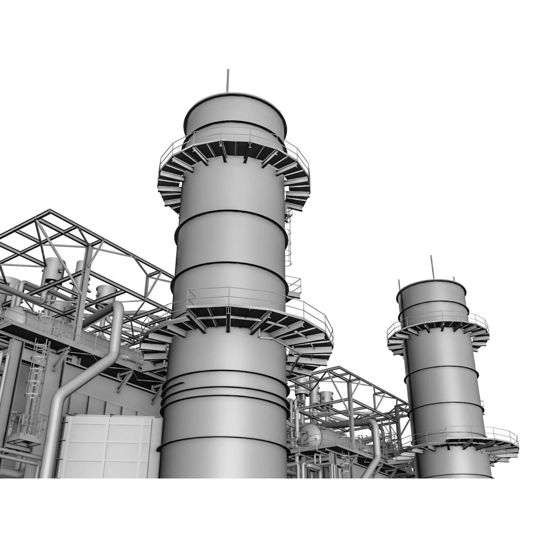 Gas Turbine Plant 3D Model – Low Poly Industrial Structure, FBX, OBJ - View 62
