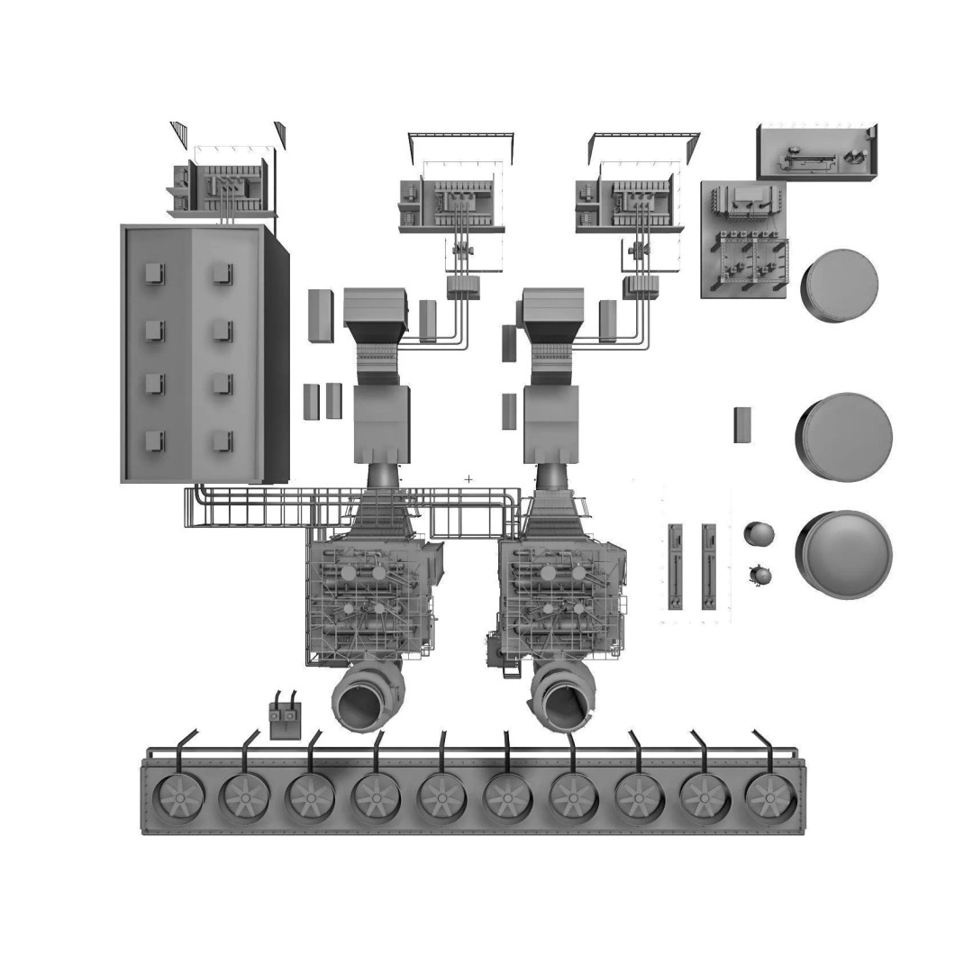 Gas Turbine Plant 3D Model – Low Poly Industrial Structure, FBX, OBJ - View 63