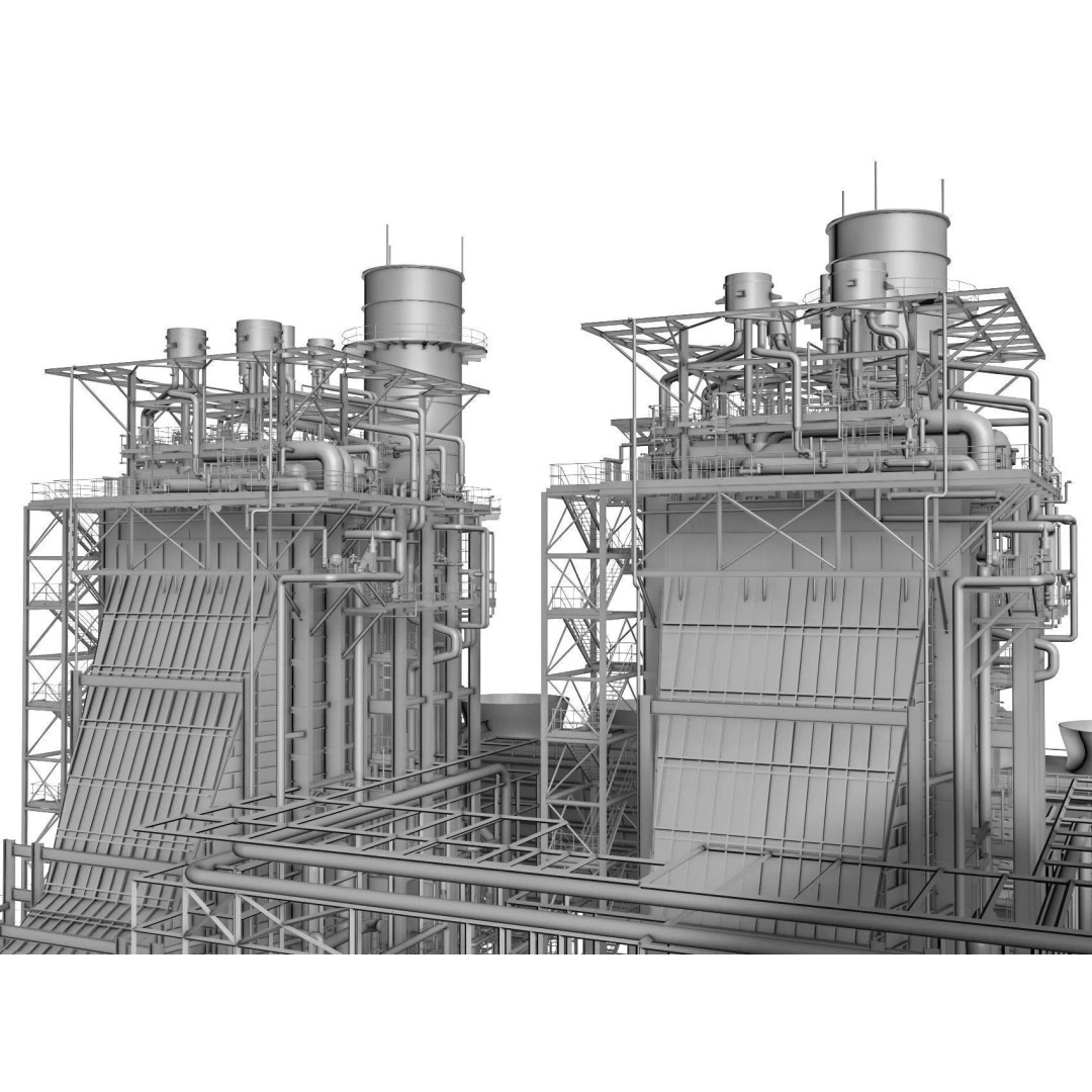 Gas Turbine Plant 3D Model – Low Poly Industrial Structure, FBX, OBJ - View 64