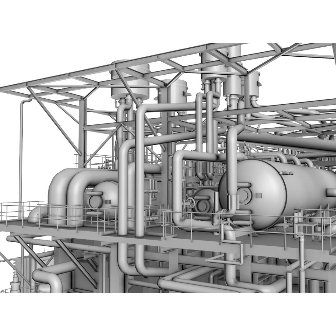 Gas Turbine Plant 3D Model – Low Poly Industrial Structure, FBX, OBJ - View 66