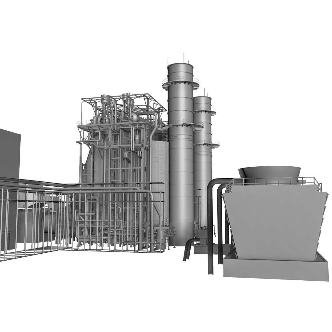Gas Turbine Plant 3D Model – Low Poly Industrial Structure, FBX, OBJ - View 67