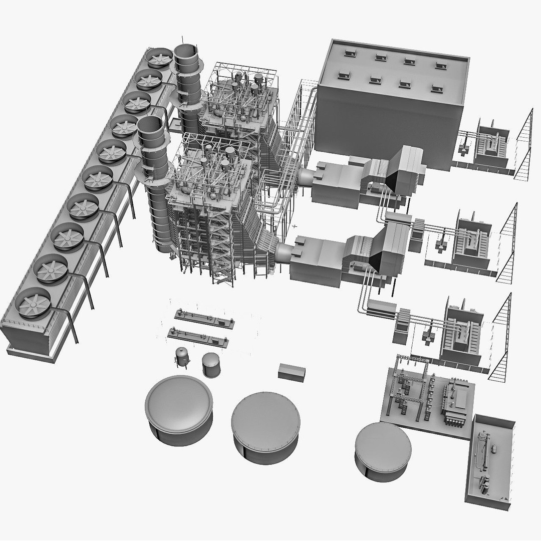 Gas Turbine Plant 3D Model – Low Poly Industrial Structure, FBX, OBJ - View 68