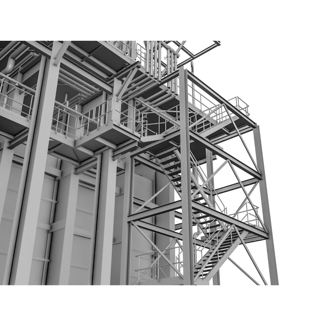 Gas Turbine Plant 3D Model – Low Poly Industrial Structure, FBX, OBJ - View 69