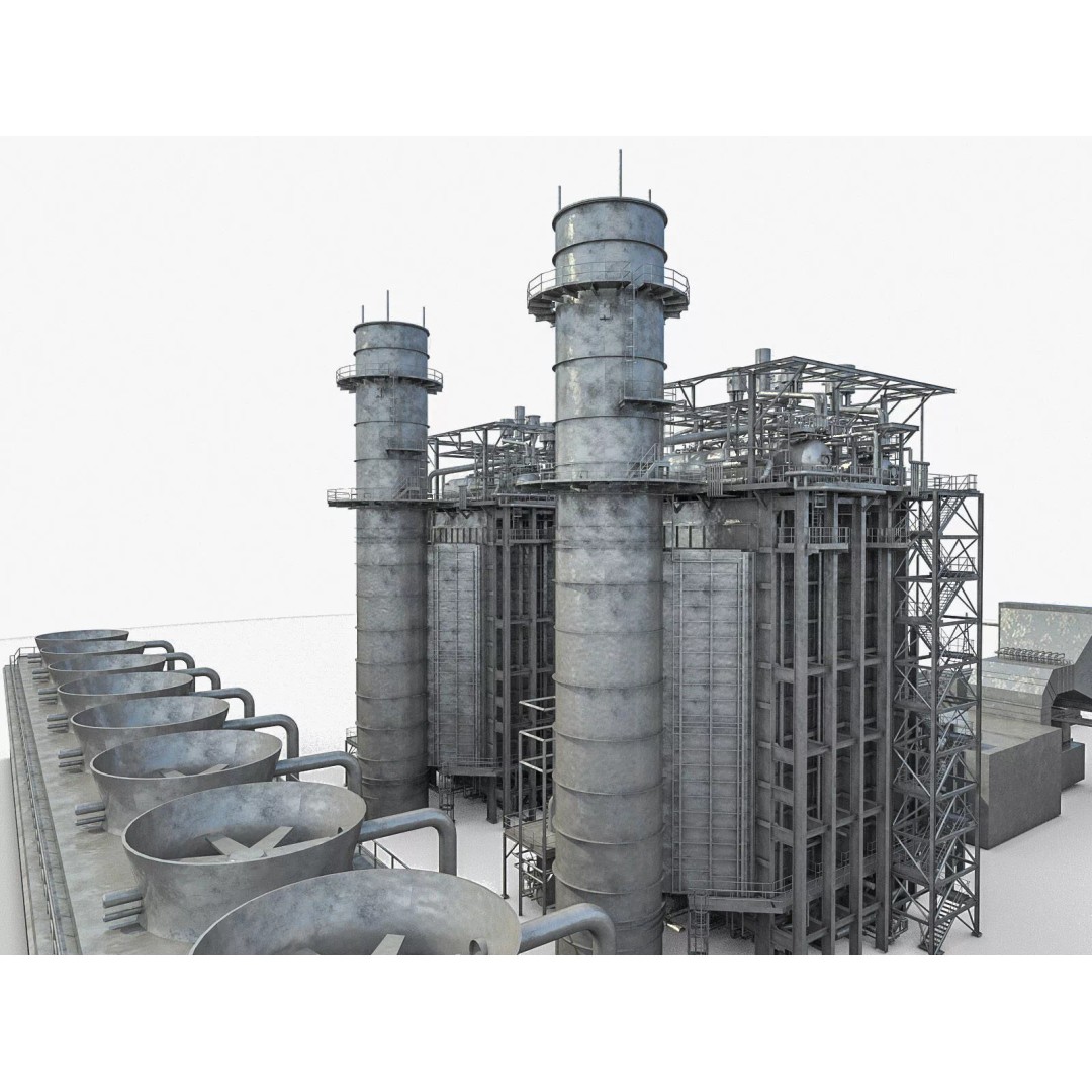Gas Turbine Plant 3D Model – Low Poly Industrial Structure, FBX, OBJ - View 7