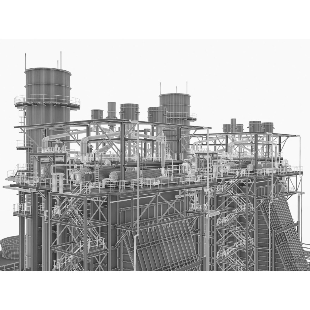 Gas Turbine Plant 3D Model – Low Poly Industrial Structure, FBX, OBJ - View 70