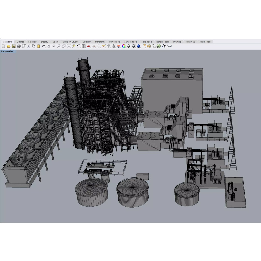 Gas Turbine Plant 3D Model – Low Poly Industrial Structure, FBX, OBJ - View 71