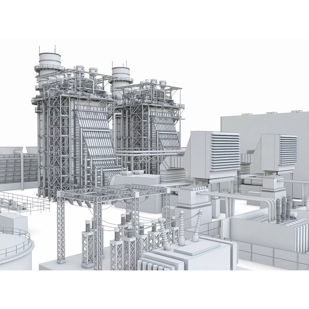 Gas Turbine Plant 3D Model – Low Poly Industrial Structure, FBX, OBJ - View 8