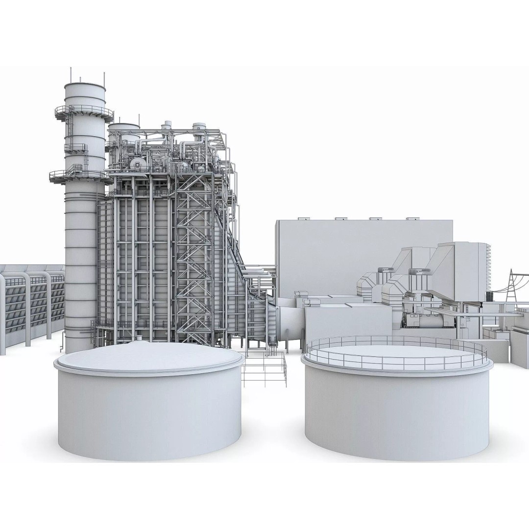 Gas Turbine Plant 3D Model – Low Poly Industrial Structure, FBX, OBJ - View 9