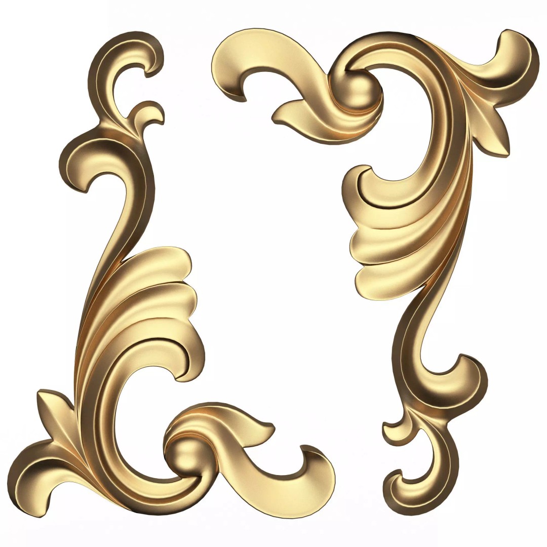 Corner Carved Plaster Molding 3D Model – Low Poly Architectural Decoration, FBX - View 2