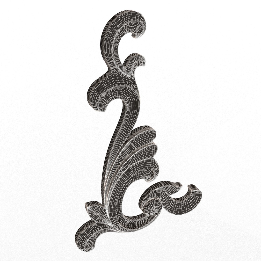 Corner Carved Plaster Molding 3D Model – Low Poly Architectural Decoration, FBX - View 9