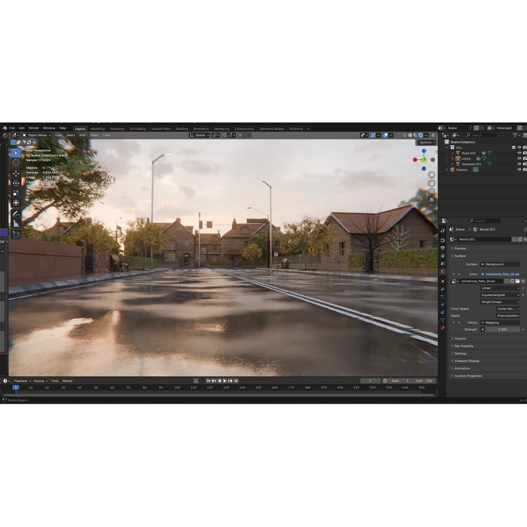 European Suburban Street 3D Model – Photorealistic Environment for Blender