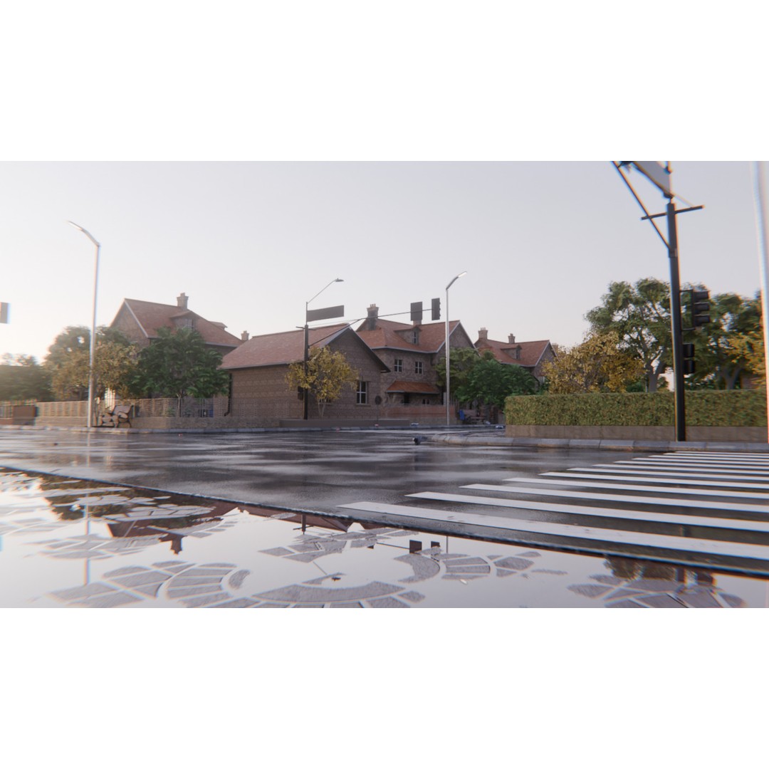 European Suburban Street 3D Model – Photorealistic Environment for Blender - View 12