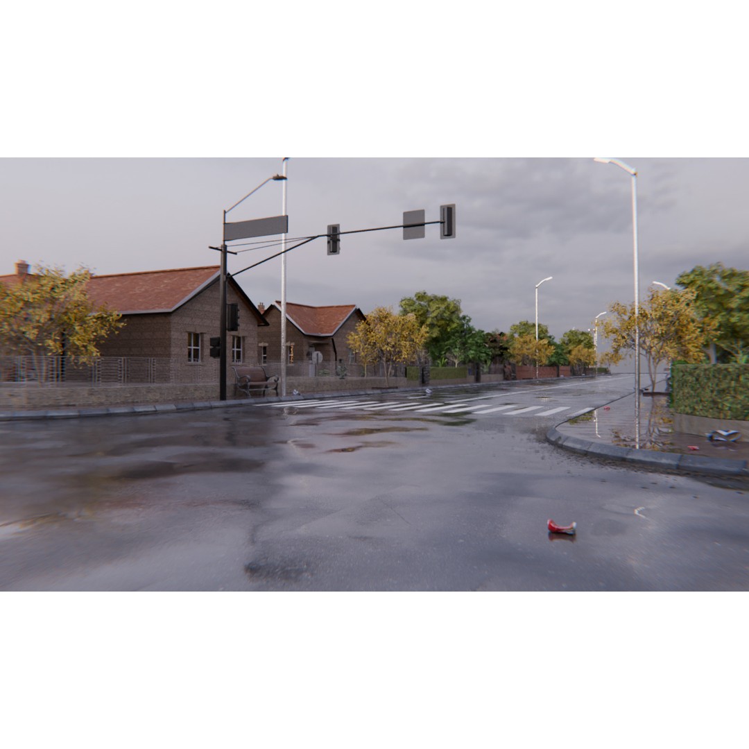 European Suburban Street 3D Model – Photorealistic Environment for Blender - View 13