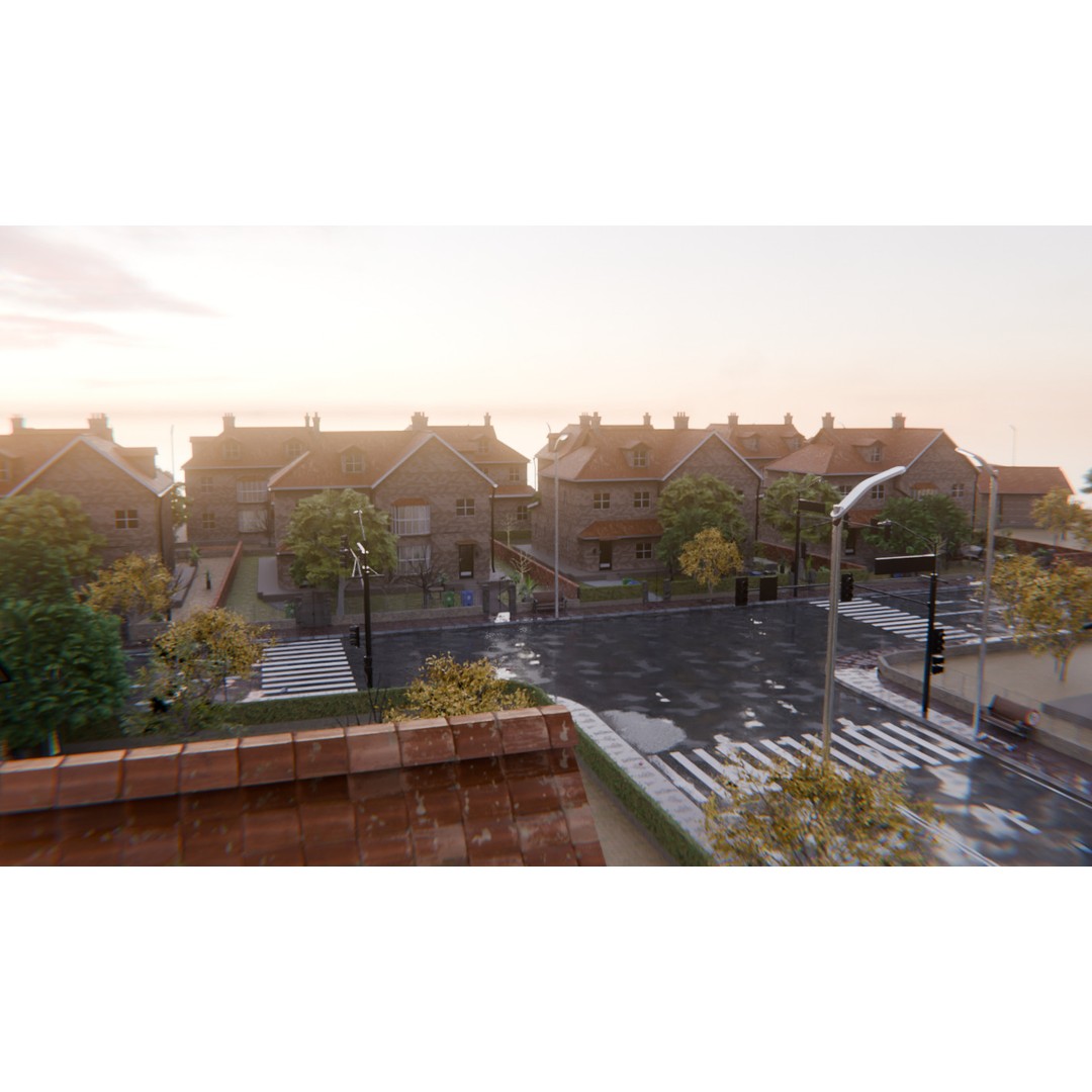 European Suburban Street 3D Model – Photorealistic Environment for Blender - View 17