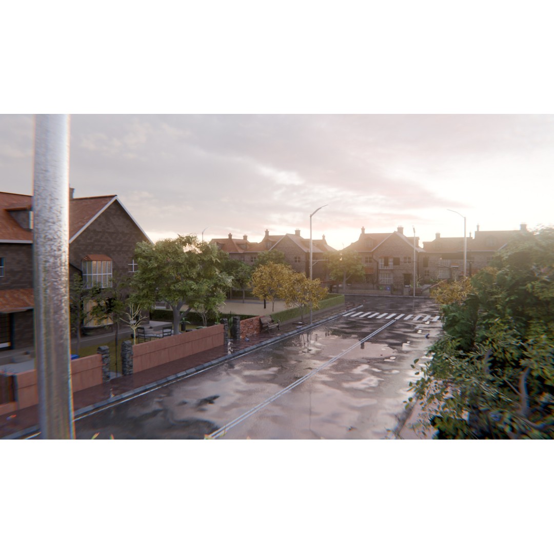 European Suburban Street 3D Model – Photorealistic Environment for Blender - View 18