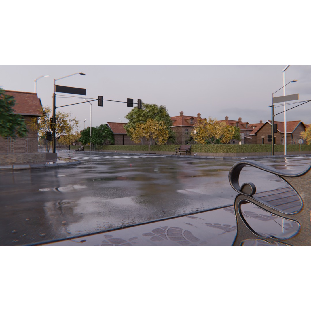 European Suburban Street 3D Model – Photorealistic Environment for Blender - View 20