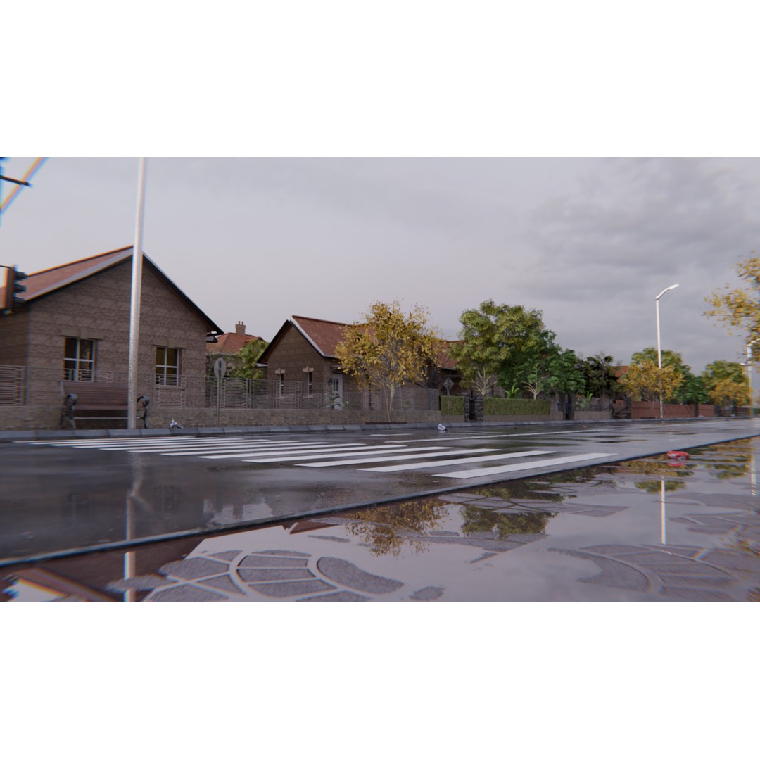 European Suburban Street 3D Model – Photorealistic Environment for Blender - View 24