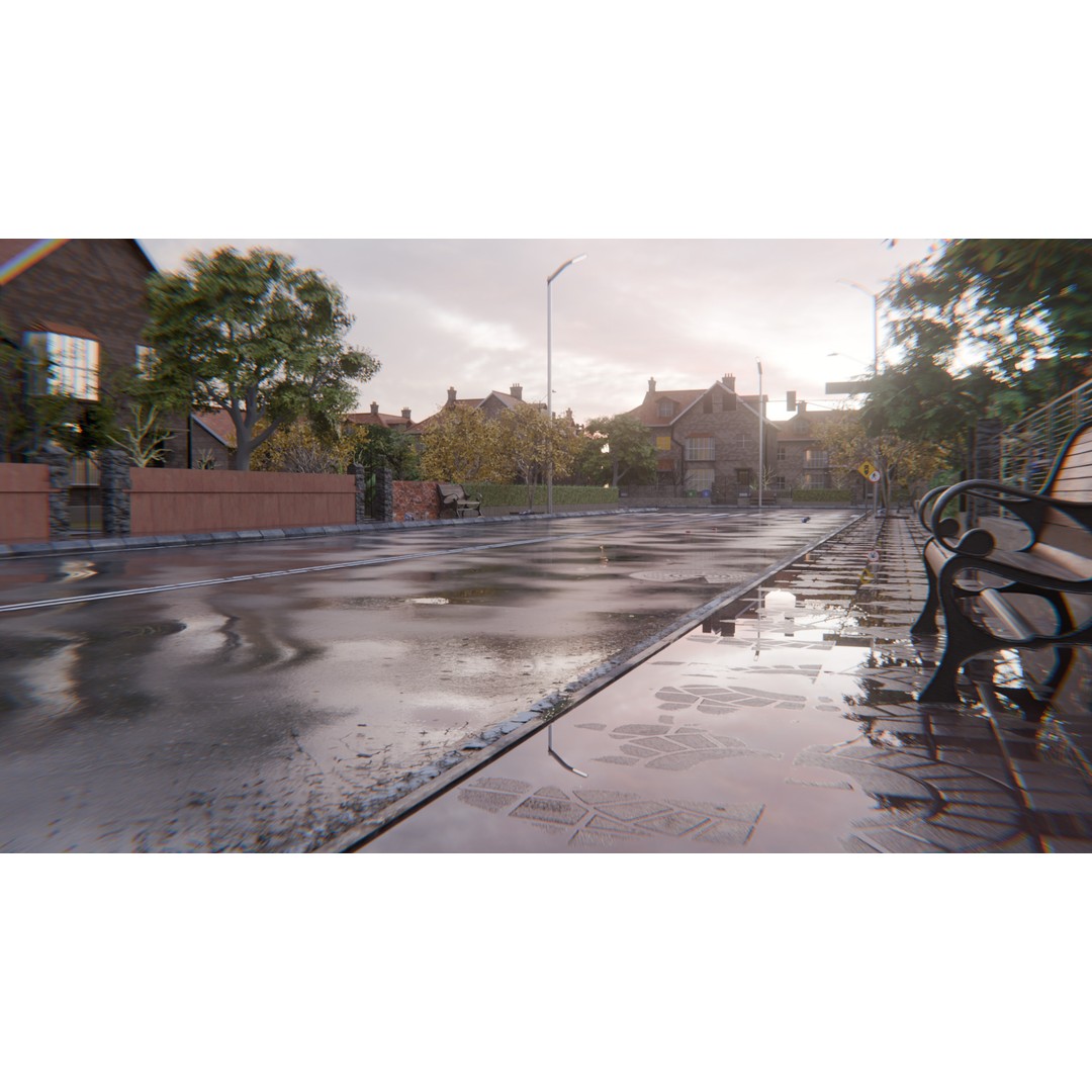 European Suburban Street 3D Model – Photorealistic Environment for Blender - View 3