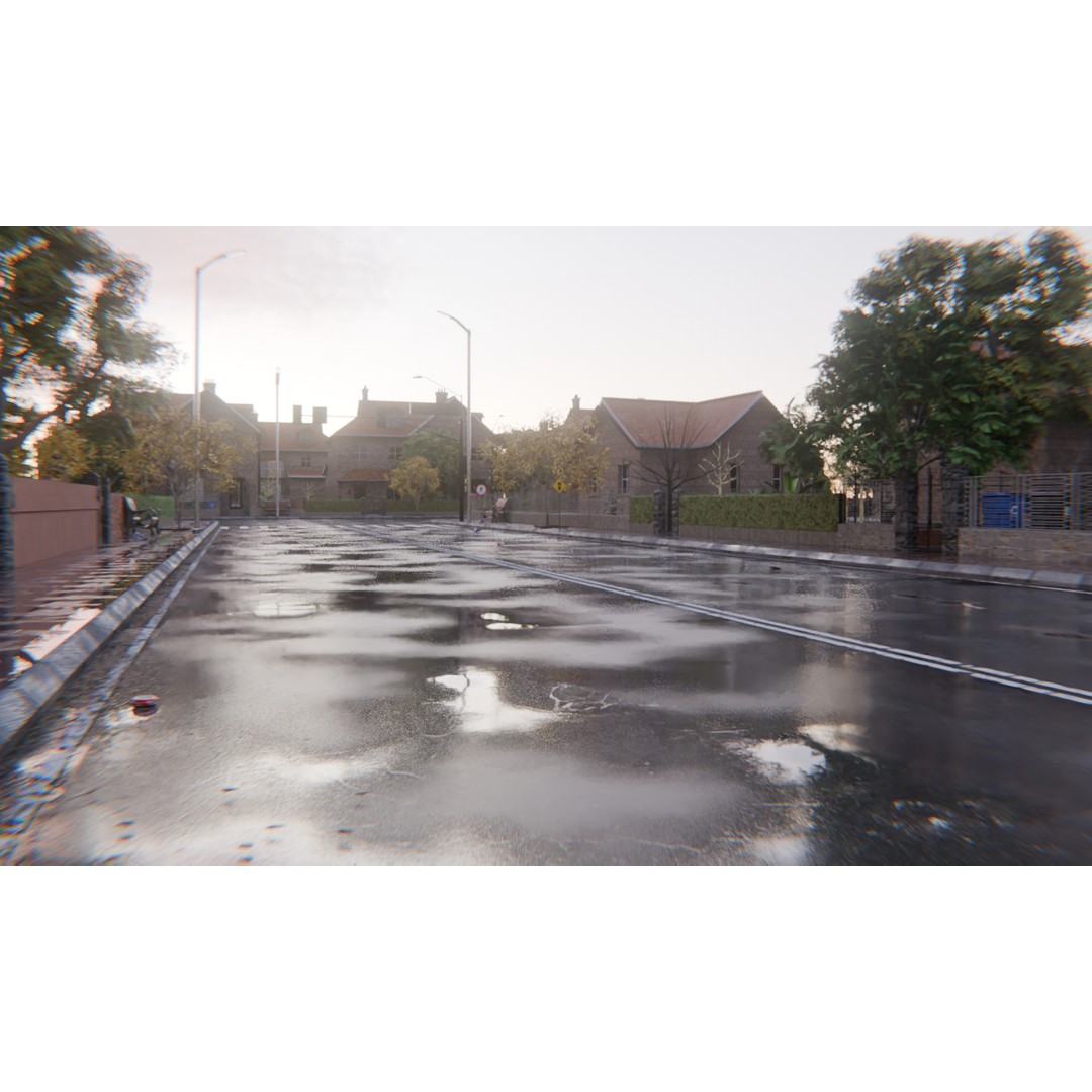 European Suburban Street 3D Model – Photorealistic Environment for Blender - View 4