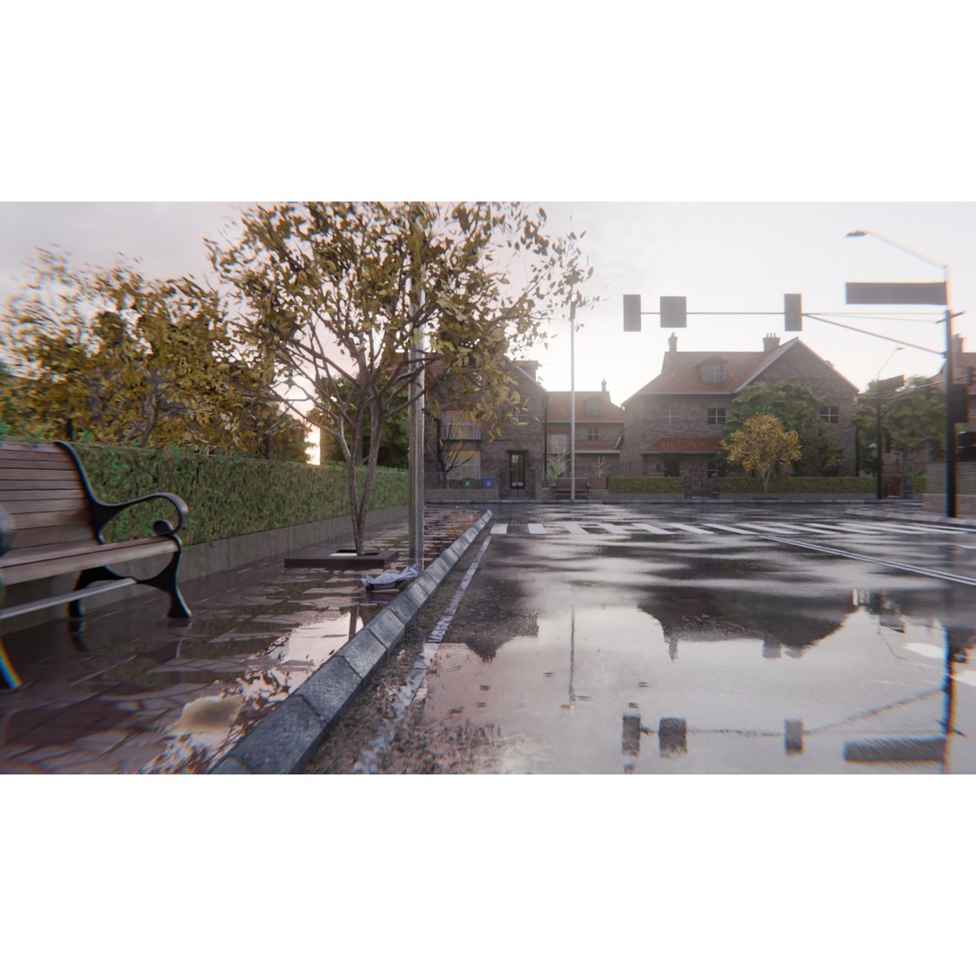 European Suburban Street 3D Model – Photorealistic Environment for Blender - View 5