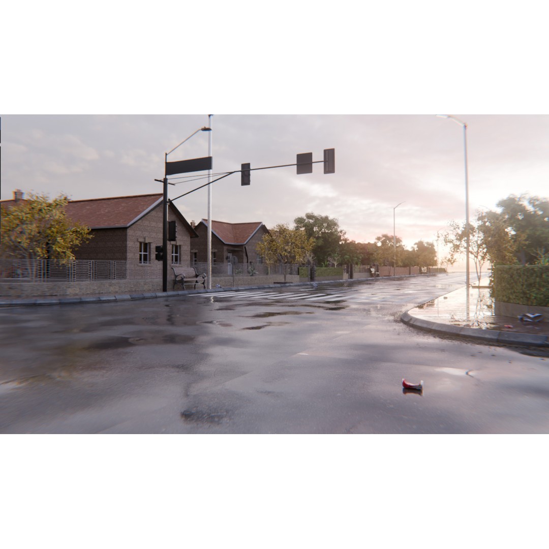European Suburban Street 3D Model – Photorealistic Environment for Blender - View 7