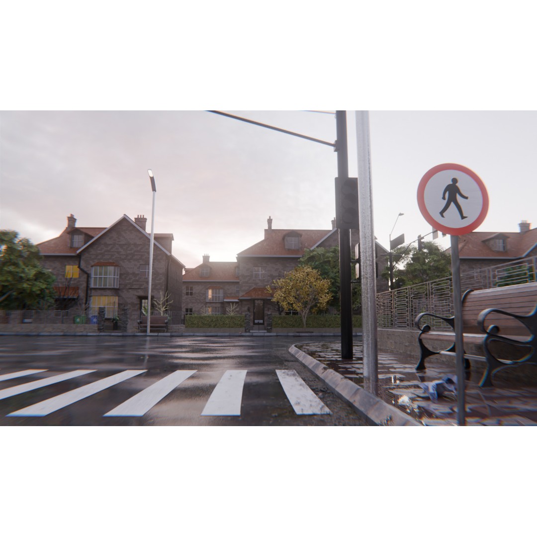 European Suburban Street 3D Model – Photorealistic Environment for Blender - View 8