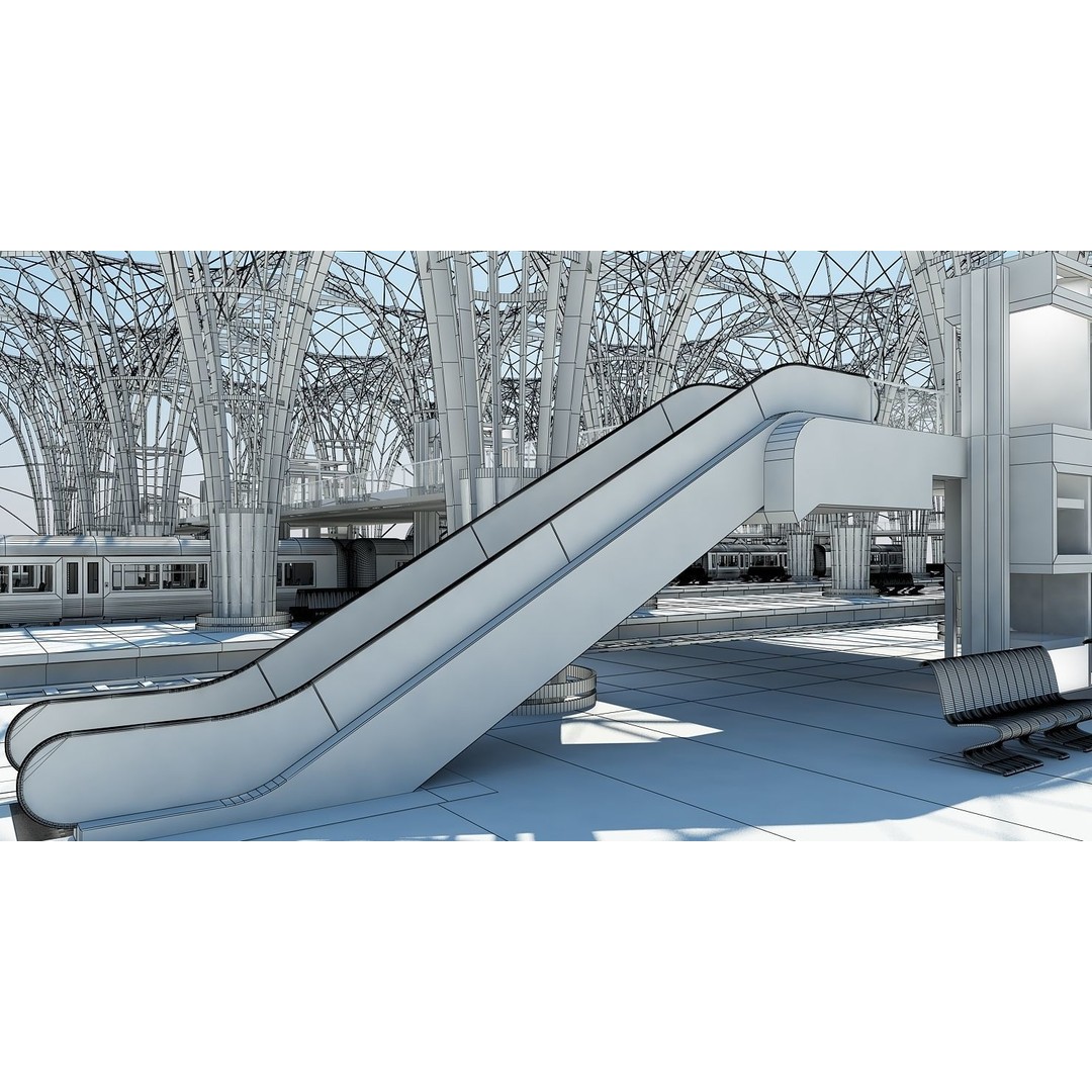 Modern Train Station Interior 3D Model – Futuristic Design, FBX