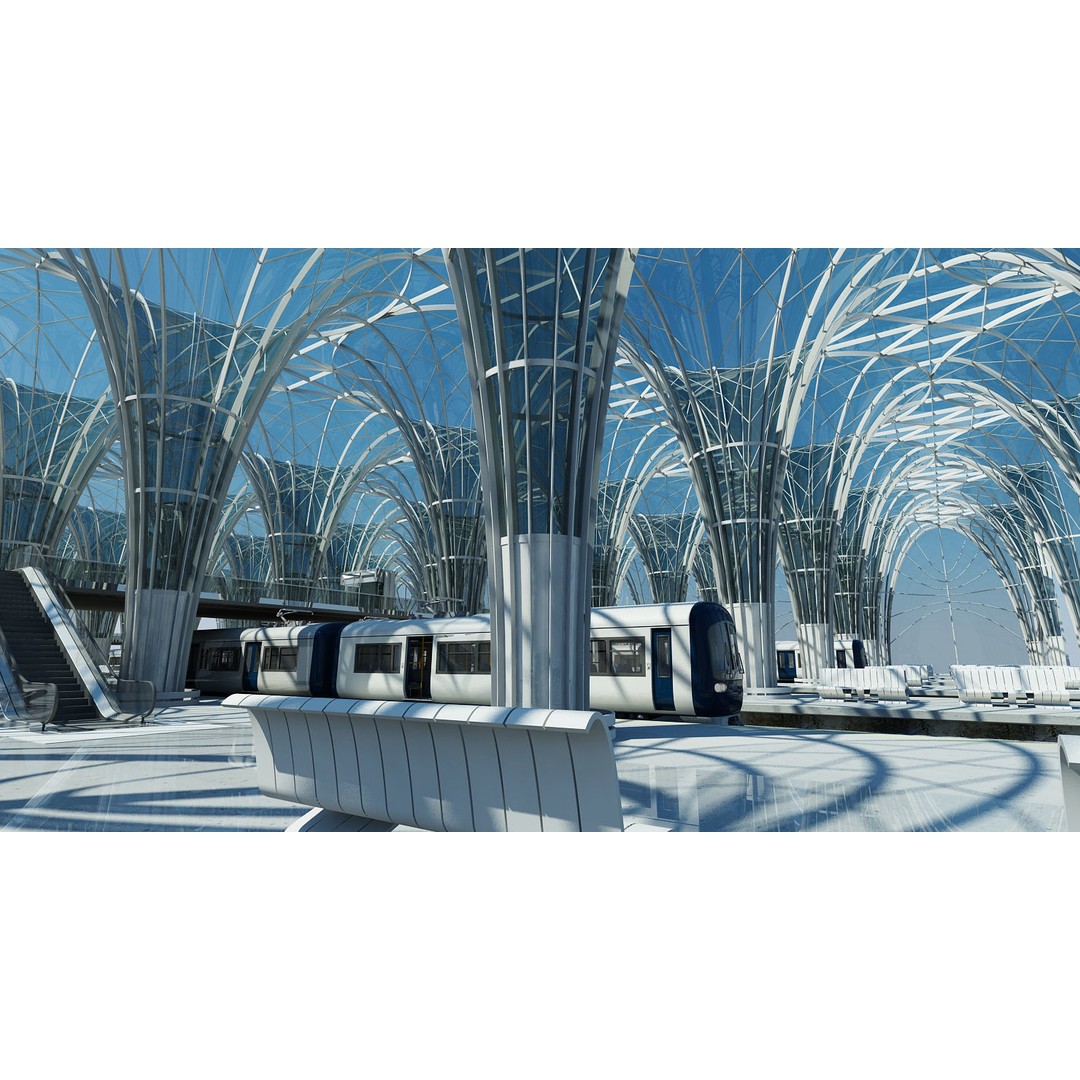 Modern Train Station Interior 3D Model – Futuristic Design, FBX - View 10